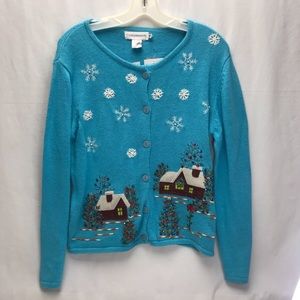 Compliments Aqua Embellished Winter Sweater NWT